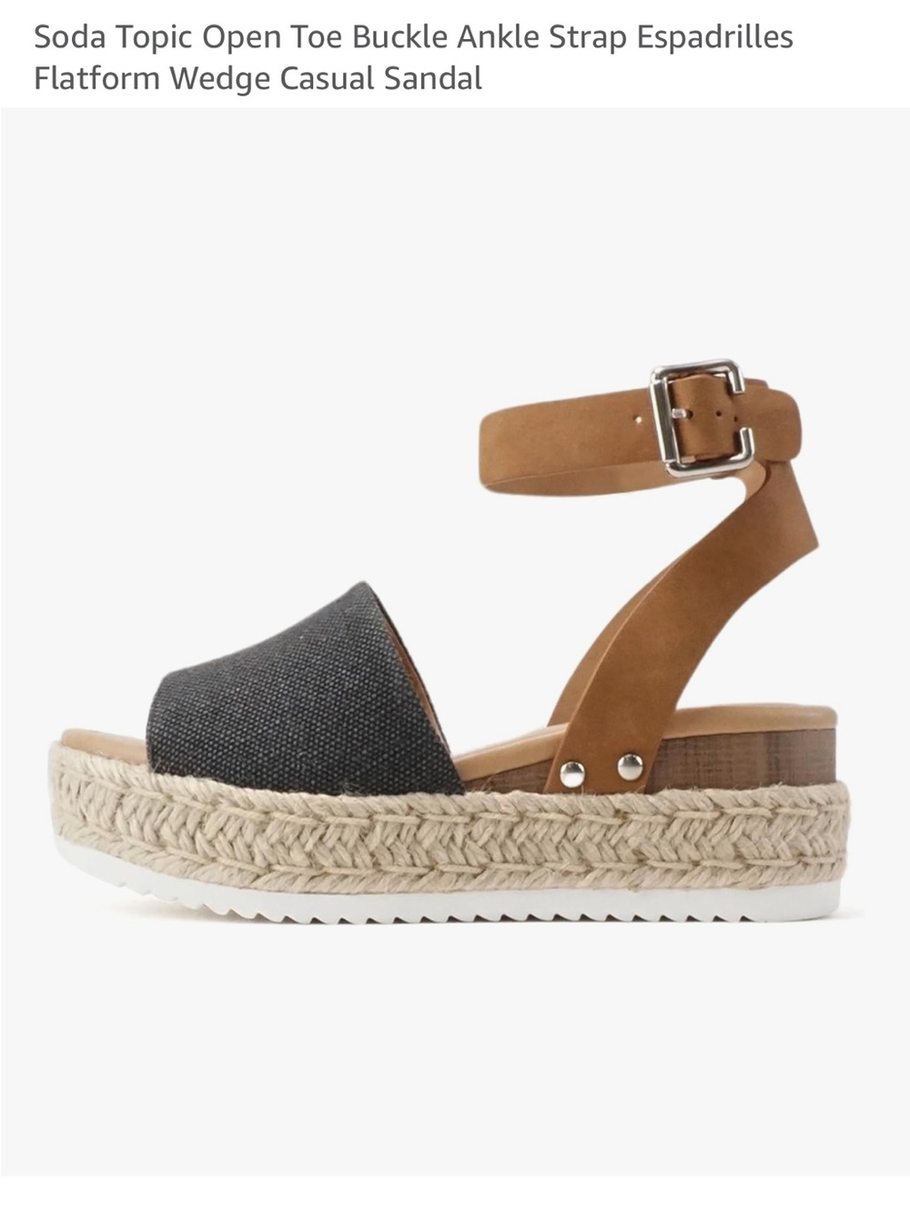 Soda Black and Tan Espadrille Ankle Strap Platform Wedge